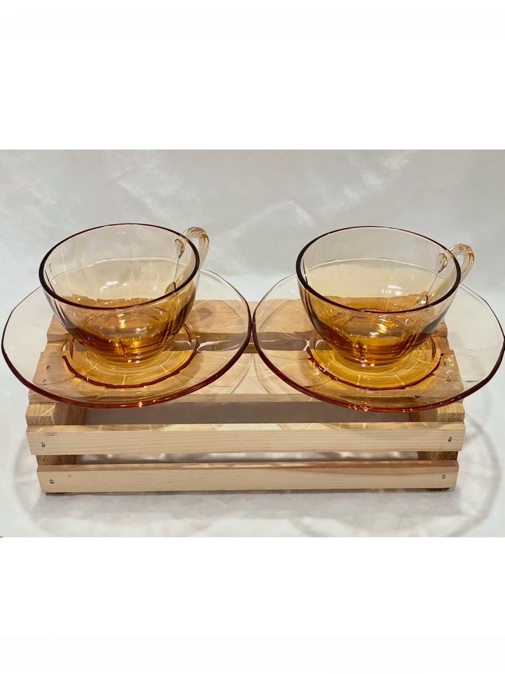 🥳BOGO! Pair (2) Fostoria Glass Vintage Amber Glass Tea Cup & Saucer Set | EUC